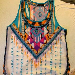 Sheer multicolour Aztec print tank size M